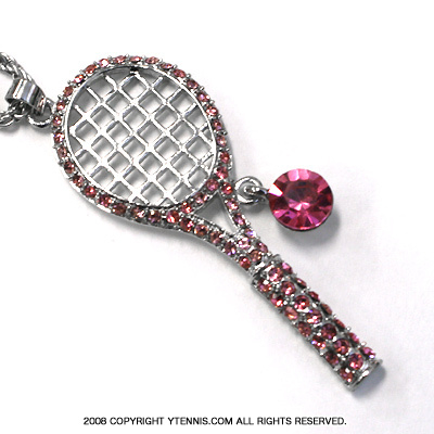 テニスラケットデザイン シルバースワロフスキー ネックレス ピンク | テニスショップ-Yテニスショップ
